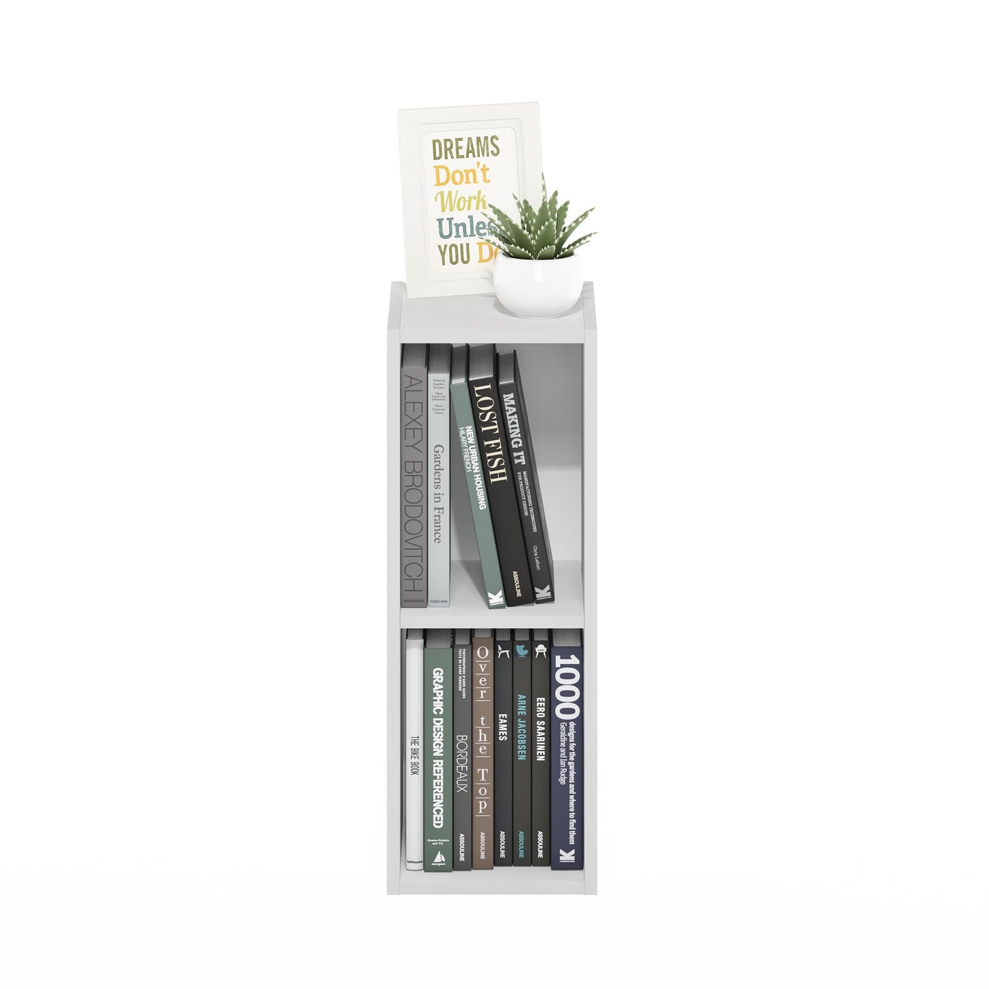 Furinno FULDA Book Shelf, 2-Tier Narrow Bookshelf, Bookcase with 8-In Width Storage Shelf, 9.3 x 7.9 x 21.2, for Living Room, Bedroom, Home Office