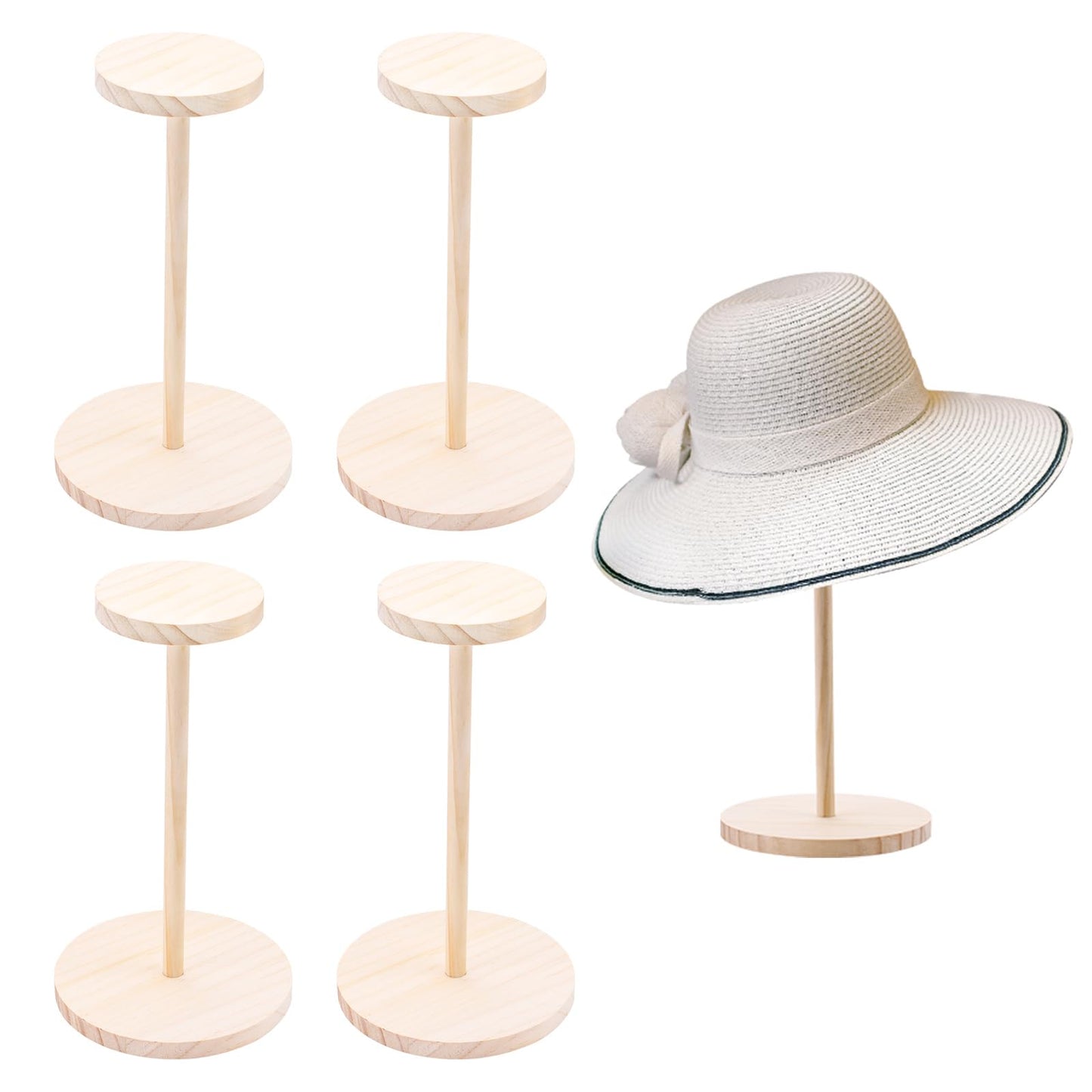 Chihutown 4PCS Hat Stands for Display, Wooden Hat Stand, Cap Organizer for Baseball Caps, Hat Holders for Model Car Display, Multipurpose Hat Storage