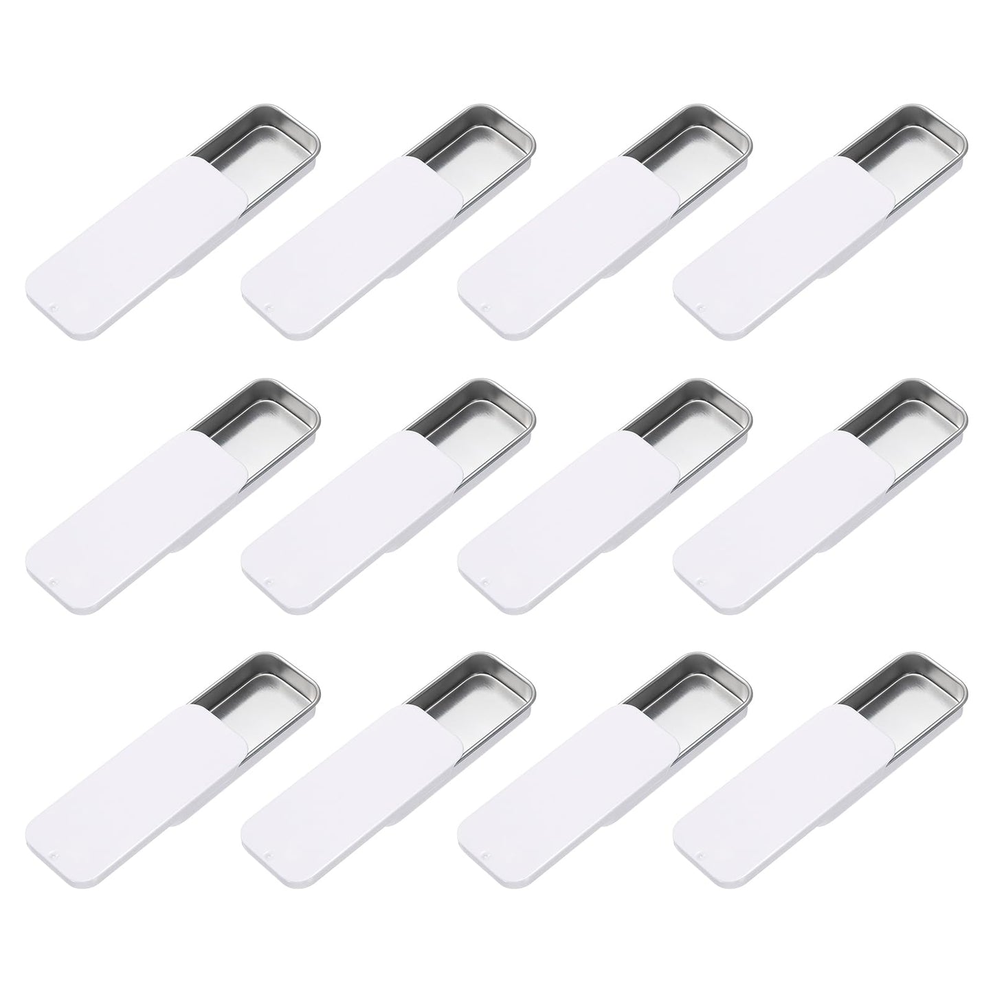 sourcing map 12Pcs Slide Top Tin Containers, Mini Metal Empty Tins Box with Sliding Lids, 3.1"x1.3"x0.4" Rectangular Storage Organizers for Lip Balm