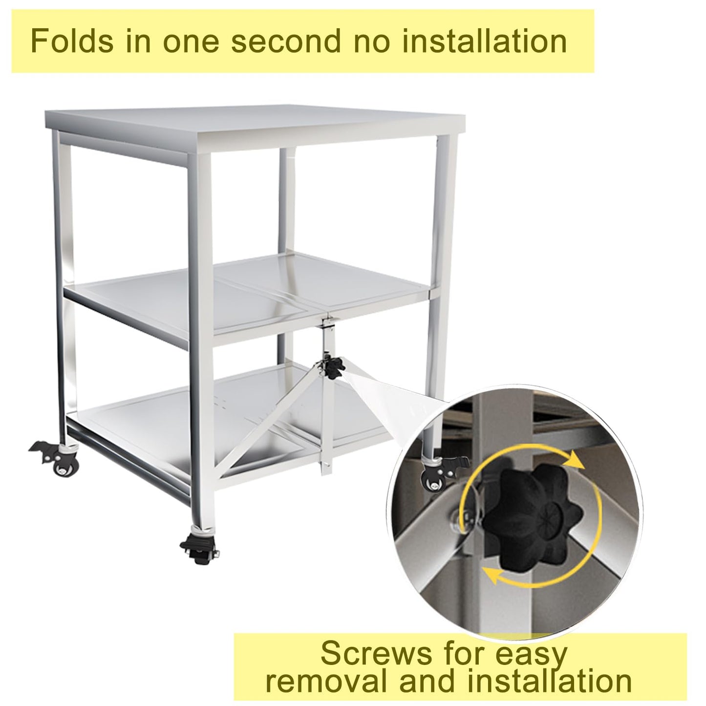 HIYOUGO Foldable Stainless Steel Table, Portable Outdoor BBQ Tolley