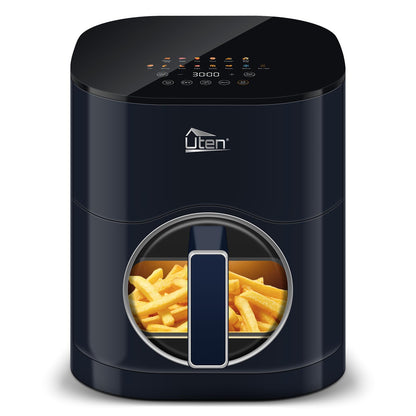 Uten Dual Blaze Air Fryer 5.5L Visual Window, Color Screen, 14 Pre Menus, Delayed Start, Stainless Oil Net, 2 Fast Heaters Independently Controllable,