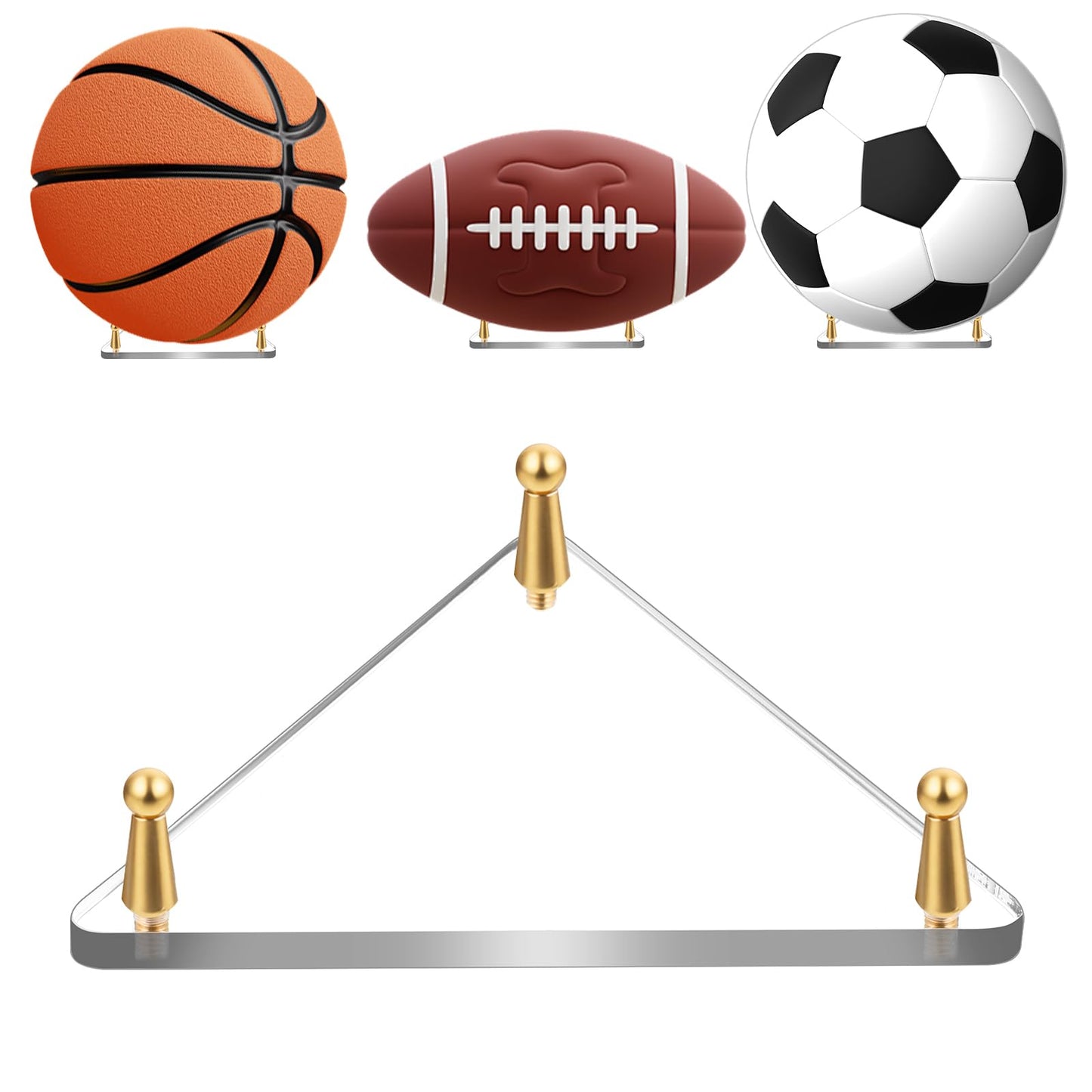 Larrel Basketball Stand Display, Stable Soccer Ball Stand with Feet Triangular Ball Holder for Displaying Sports Memorabilia, Basketball