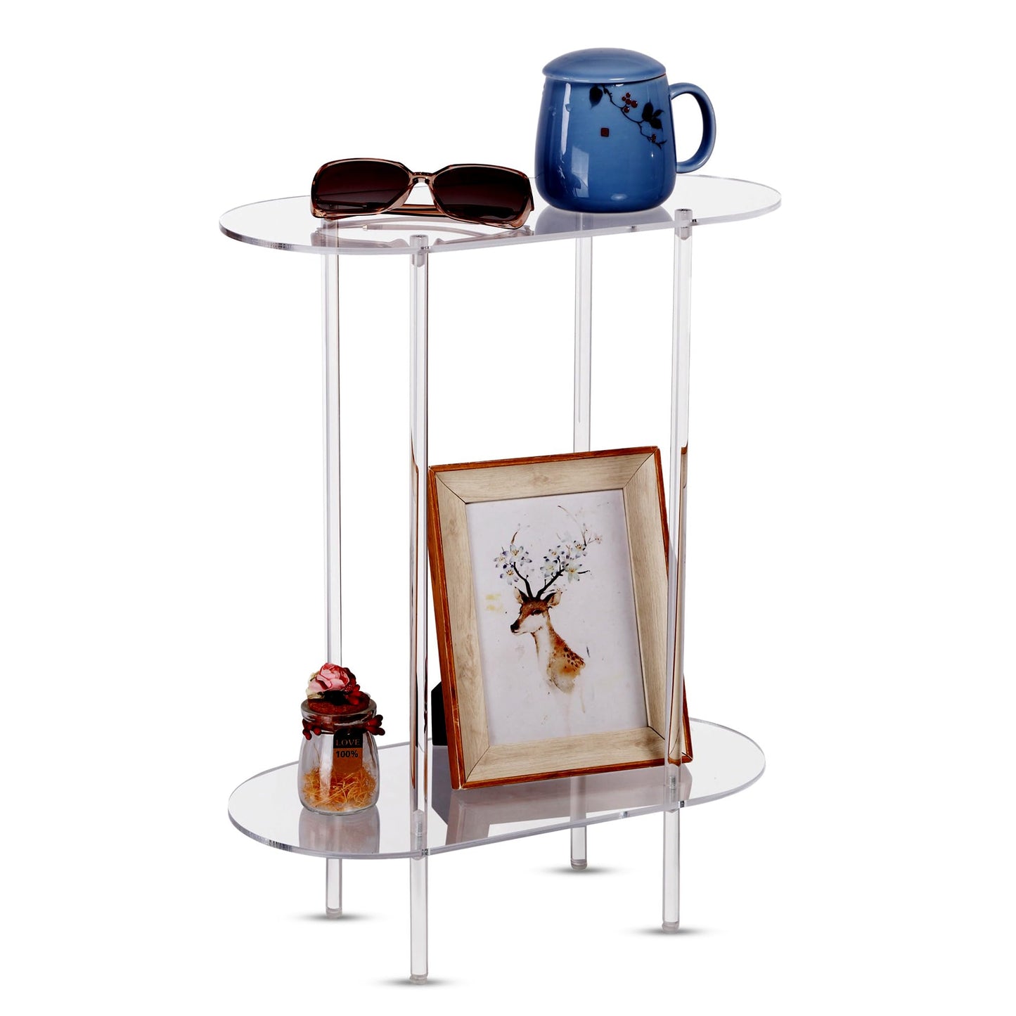Coolcapis Clear Acrylic Side Table – Small Acrylic End Table, Thin Bedside Night Stand Skinny Living Room Clear Office furniture (Oval)