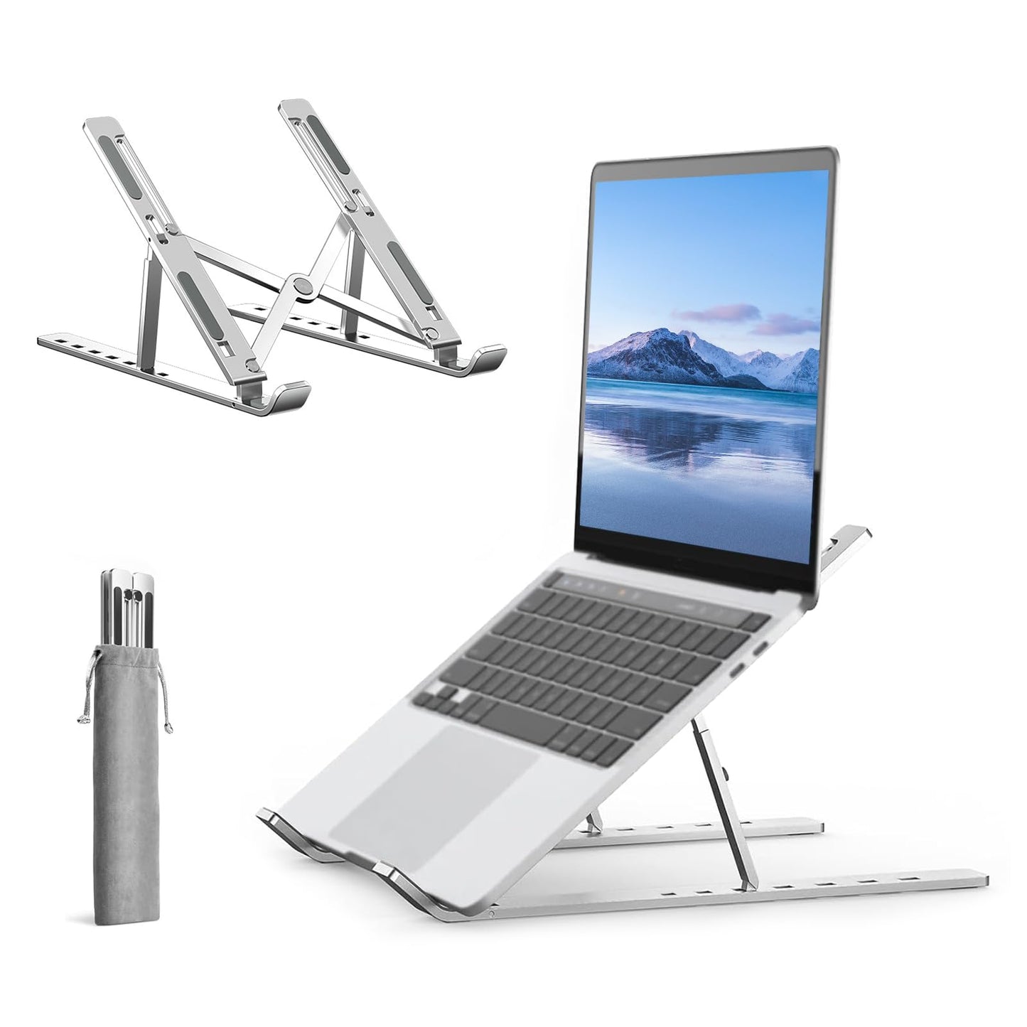 Laptop Stand for Desk, Adjustable Laptop Riser, Foldable Portable Aluminum Riser for Laptop & Tablet, Ergonomic Computer Holder for Home Office