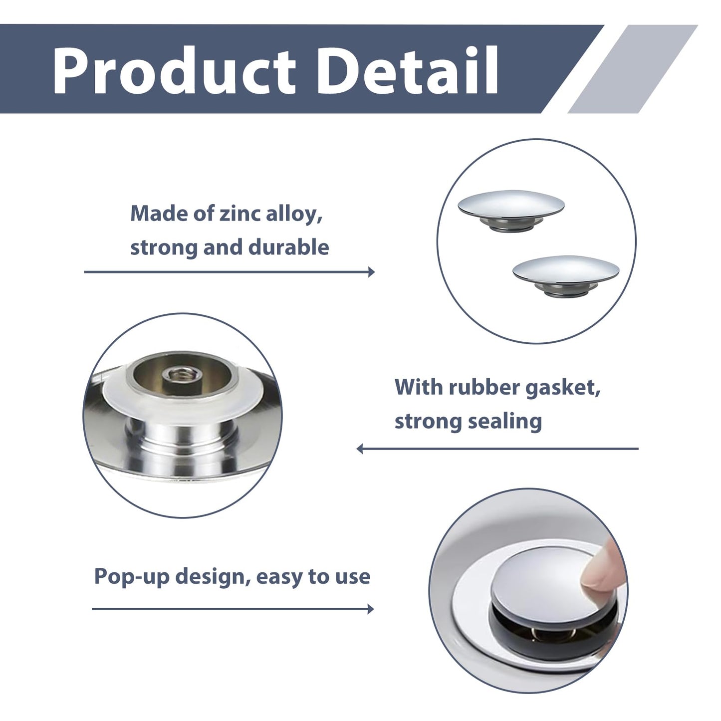 2 Pcs Bathroom Sink Push Button Replacement Parts, Easy Pop Up Bathroom Sink, 66mm Push Button Pop Up Sink Waste Drain Stopper
