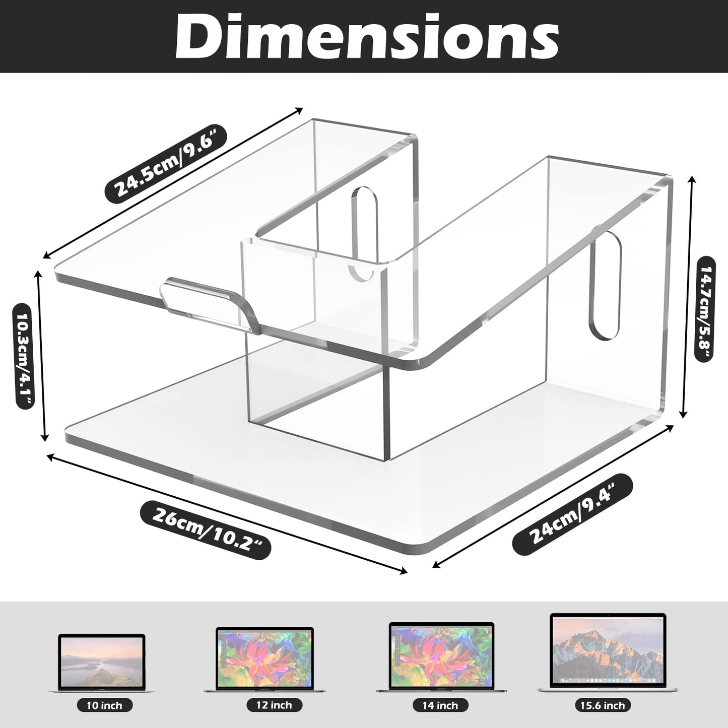 Kamehame Laptop Stand for Desk Acrylic Laptop Riser Anti-Slip Design Ventilated Laptop Holder Compatible with All 10-15.6'' Laptops