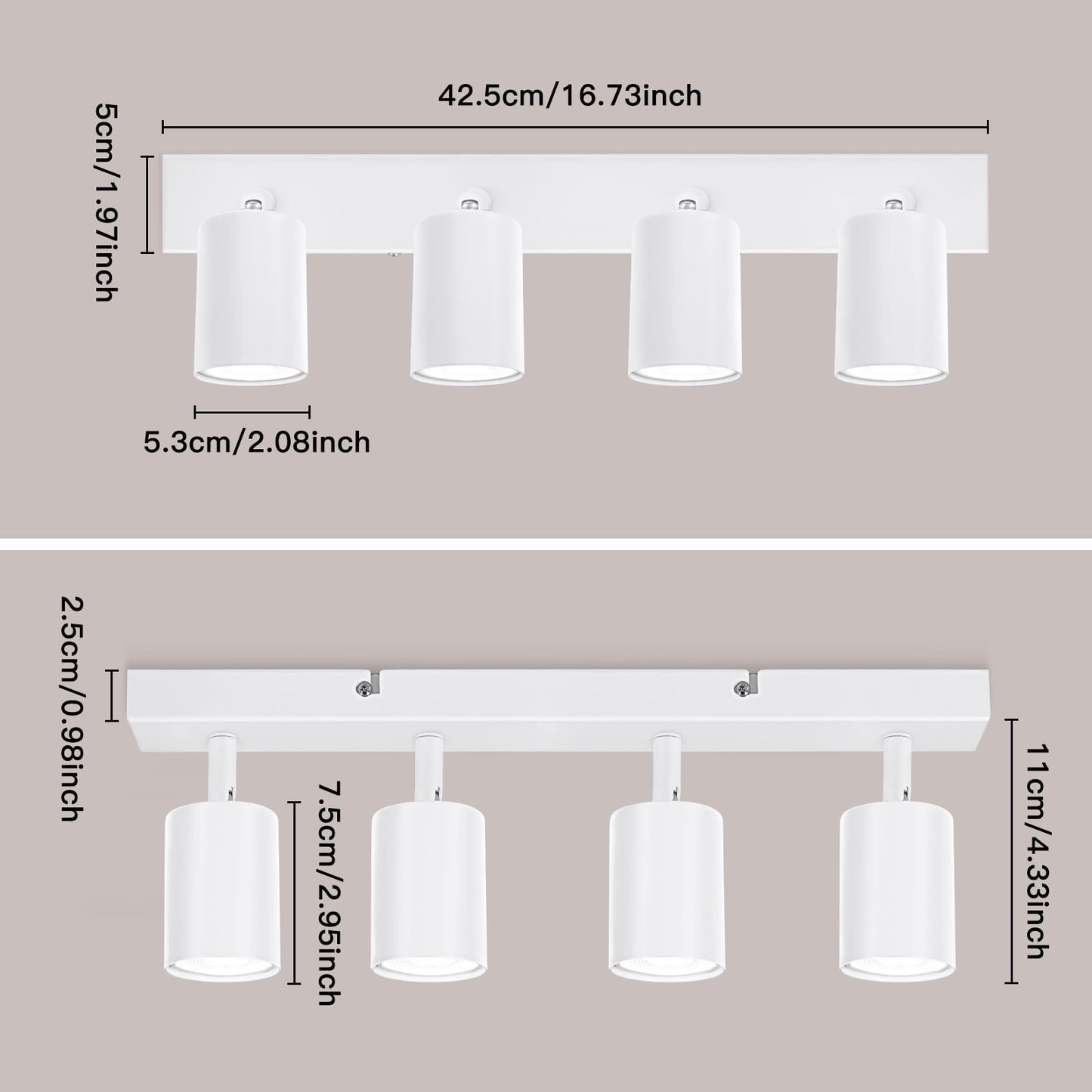 Ketom Adjustable 4 Way Ceiling Spotlight Fitting - GU10 LED Ceiling Light Rotatable - Indoor Spotlights Ceiling Lights - Modern White Metal Ceiling