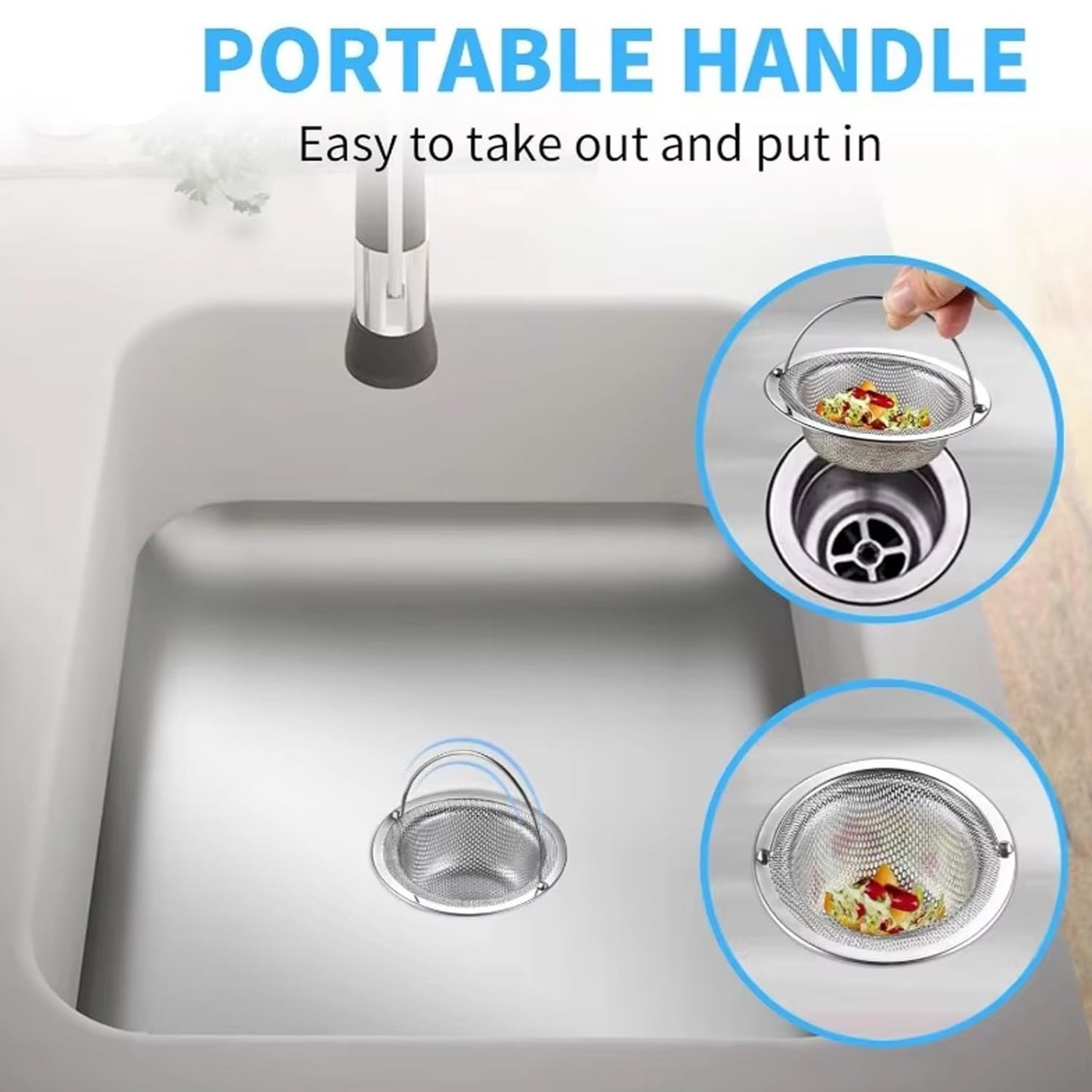 1 Piece Sink Strainer Kitchen Sink Strainer for Sink - Sink Drain Strainer Clog Protection Sink Strainer with Handle