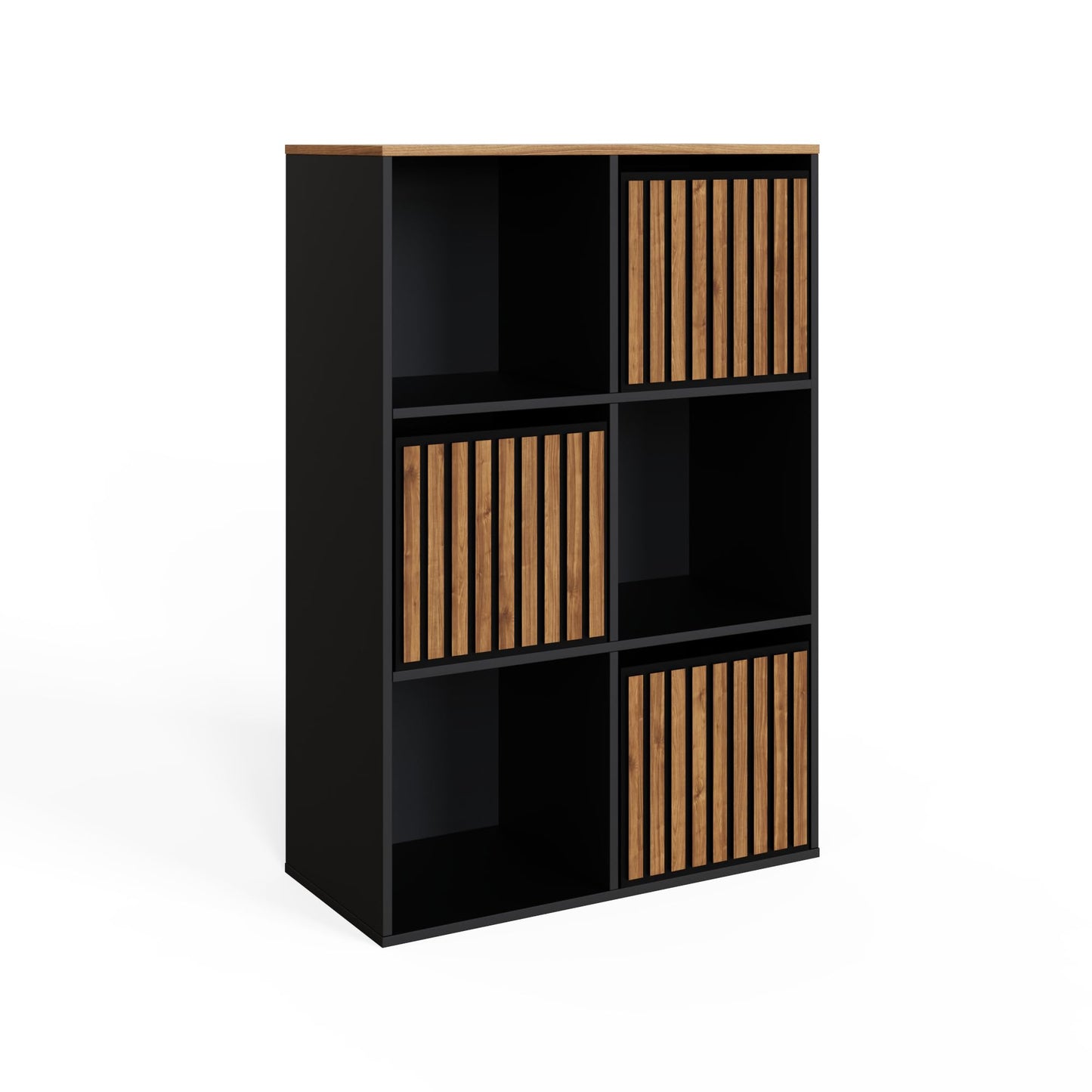 GFW Kube Cube Storage Unit with Open & Hidden Storage, Black & Walnut Effect Shelving Unit for Living Room, Bedroom or Office