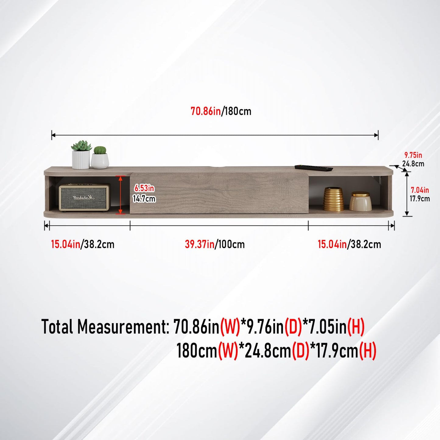 Pmnianhua Floating TV Shelf, Wall Mounted TV Cabinet, Floating Shelves with Door, Modern Entertainment Media Console Center Large Storage Under TV