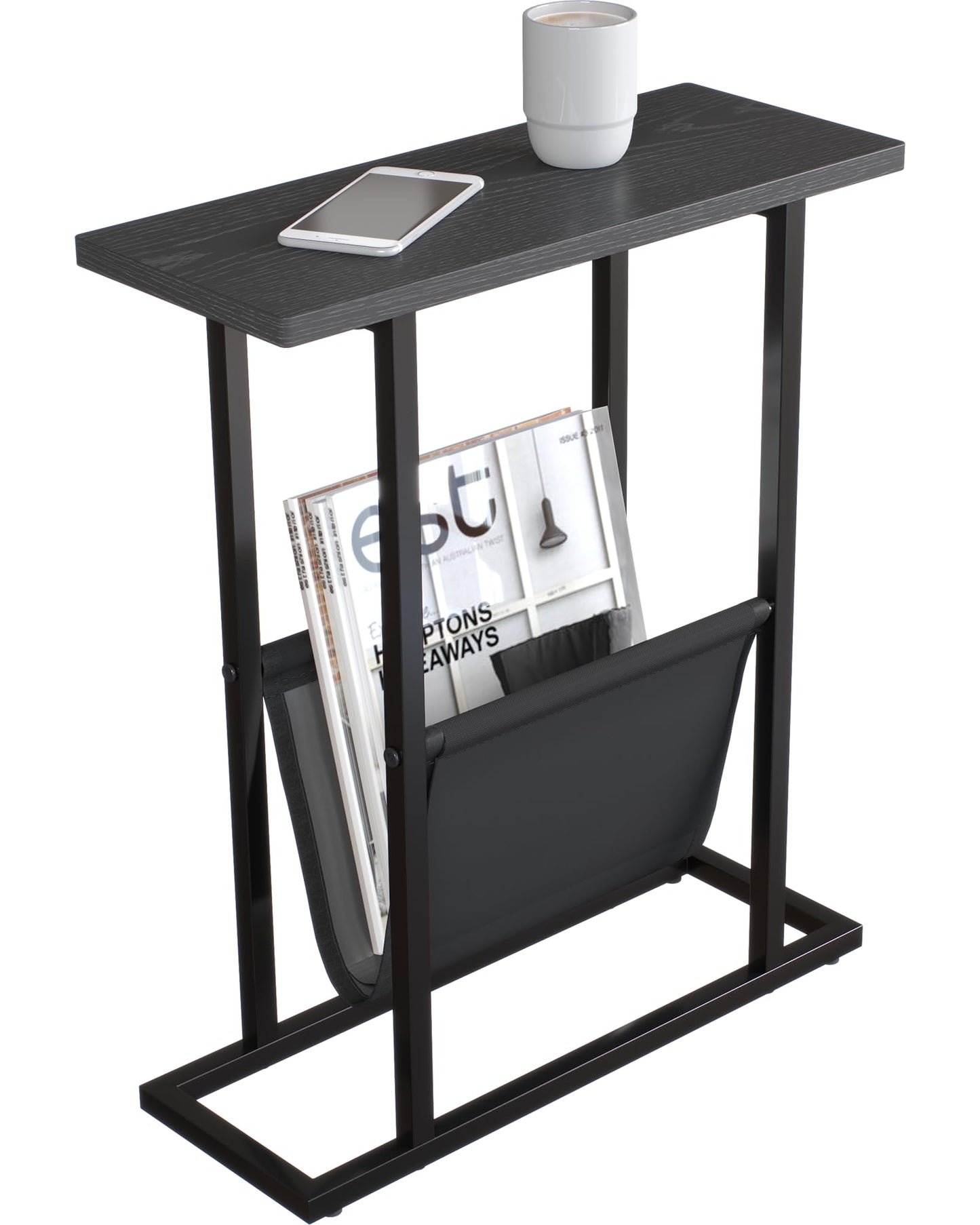 Yusong Small Narrow Side Table for Small Spaces, Slim End Table Magazine Table Nightstand with Storage Holder