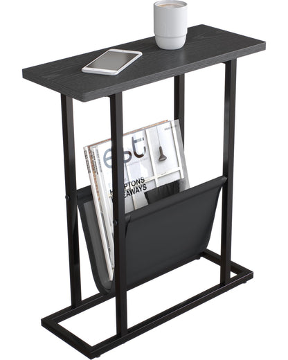 Yusong Small Narrow Side Table for Small Spaces, Slim End Table Magazine Table Nightstand with Storage Holder