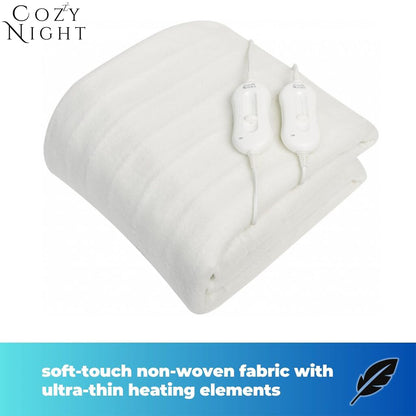 Cozy Night Superking Electric Blanket, Size 182 x 200cm, Soft Fitted Underblanket Mattress Cover, Quick Fit Corner Straps, 3 x Heat Settings, Dual
