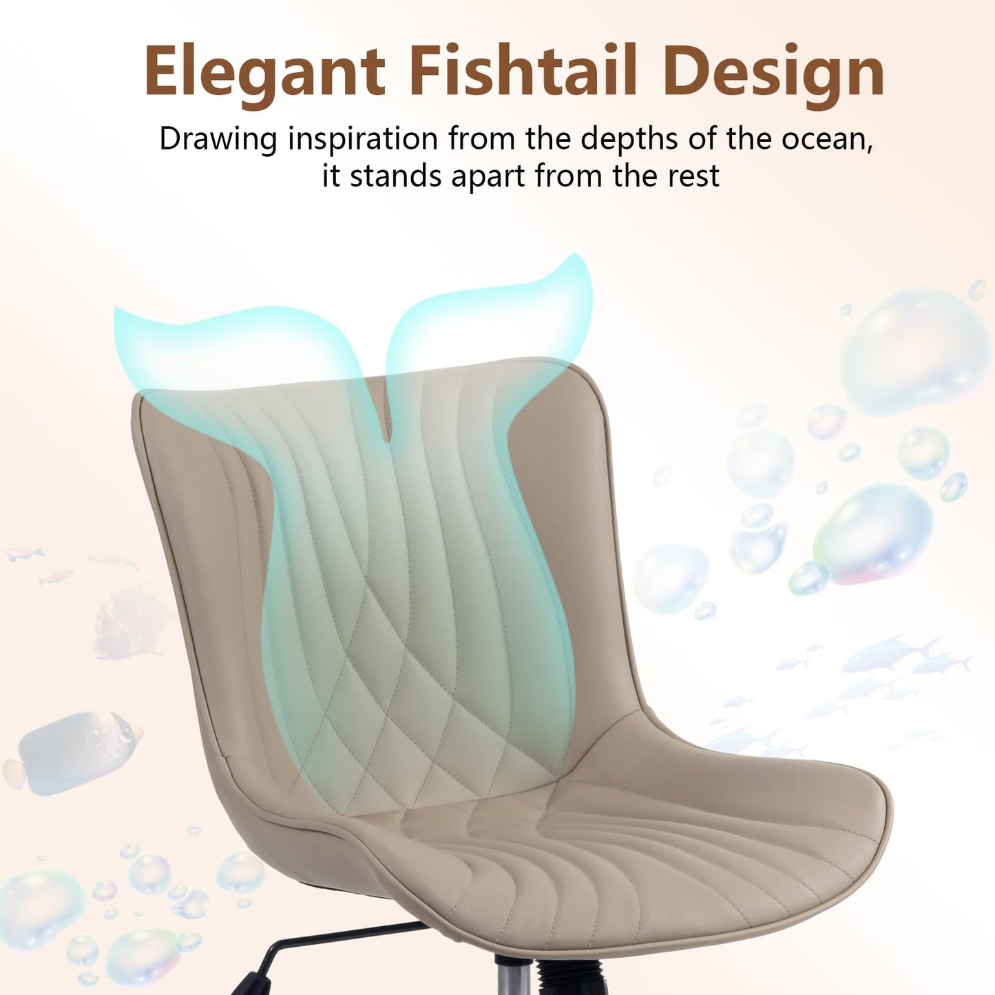 YOUTASTE Office Chair Adjustable, Ergonomic Desk Chair Armless PU Leather Swivel Chairs with Wheels for Home Office Computer, Modern, Khaki