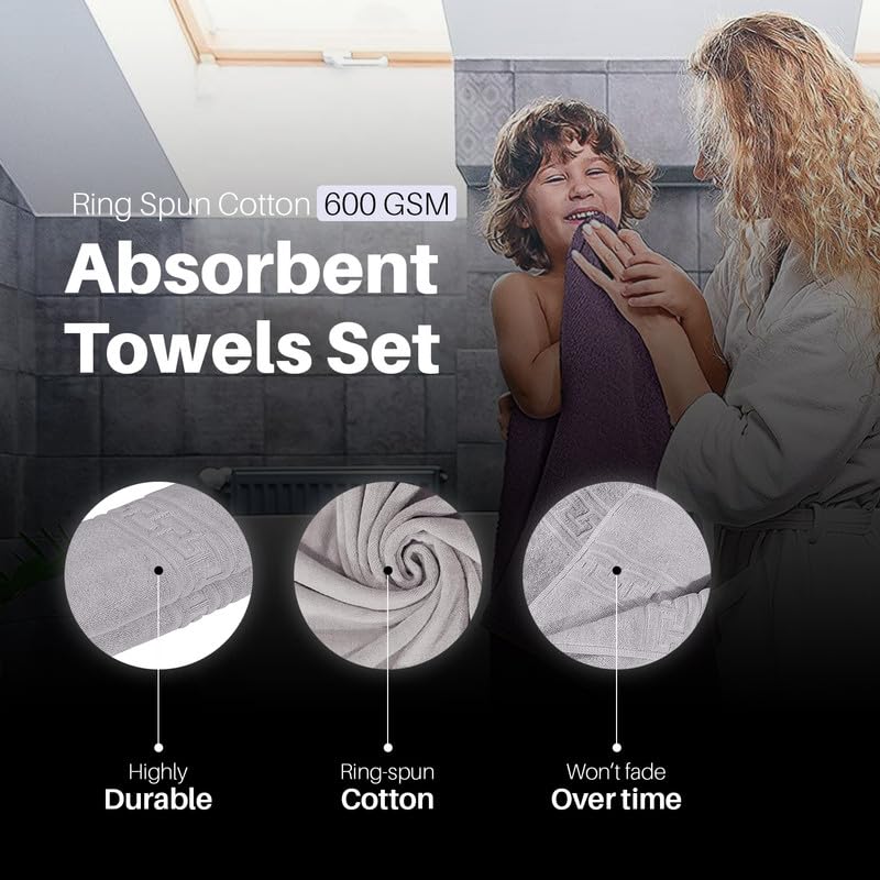 Indus Textiles 100% Egyptian Cotton Towel Sets 8 Piece - 2 Bath Towels 2 Hand Towels 4 Flannel Washcloths Bathroom Towels 600 GSM Highly Absorbent