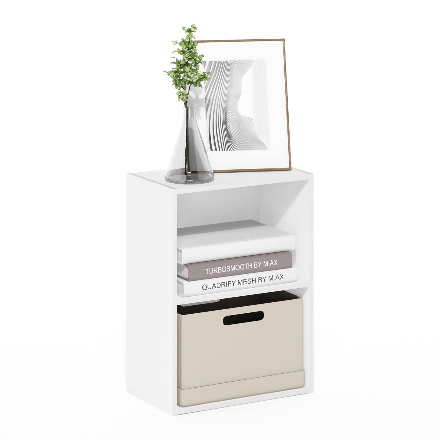 Furinno LUDER Book Shelf, 2-Tier Modern Bookshelf, Open Shelves Bookcase 9 x 16 x 21, for Living Room, Bedroom, Home Office, White