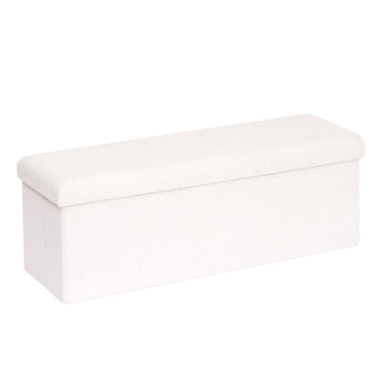 Bonlife Folding Ottoman Storage Bench,Boucle Footstool for Living Room,End of Bed Bench,Sherpa Ottomans Foot Rest,140L Storage Space,White,110x38x38cm