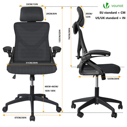 VOUNOT® Ergonomic Office Chair, High Back Mesh Desk Chair with Adjustable Lumbar Support & Headrest, Swivel Computer Chair for Home Office, Black