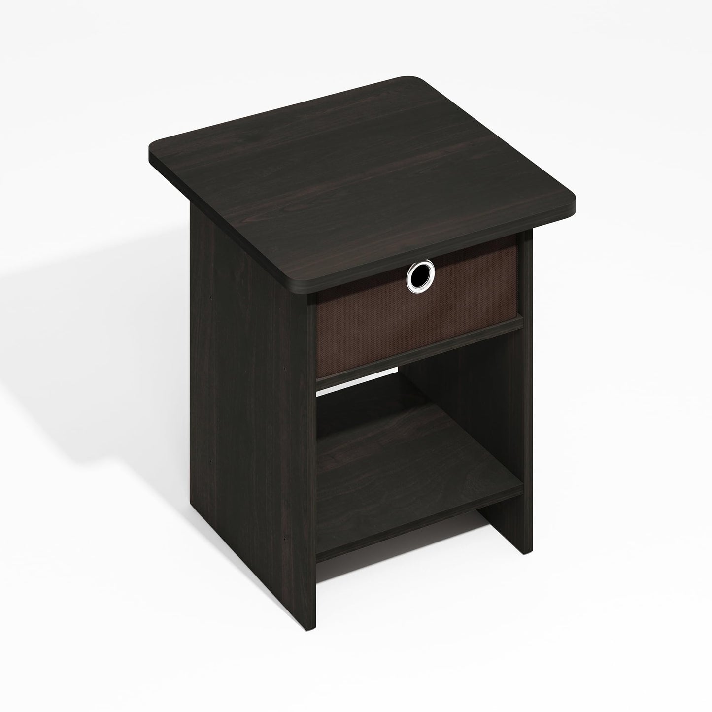 Furinno MODERN Side Table, Square End Table with Storage Bin, Round Corner Night Stand, Bedside Table with Storage Shelf, for Living Room, Bedroom