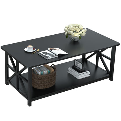 GreenForest 2-Tier Coffee Table, 100cm Round Corner for Small Space, Black