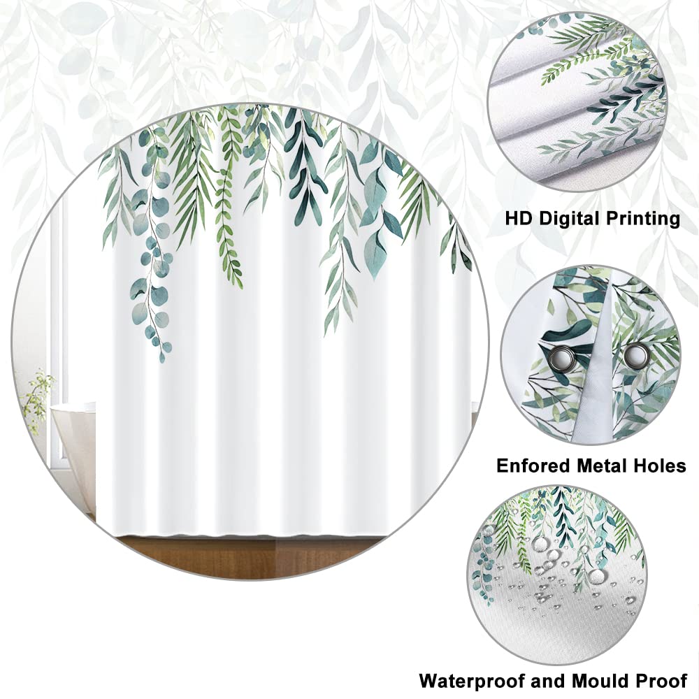 Uiiooazy Sage Green Stall Shower Curtain, Green Eucalyptus Leaves Bath Curtain Mildew and Mould Resistant Polyester Fabric Washable Opaque Shower
