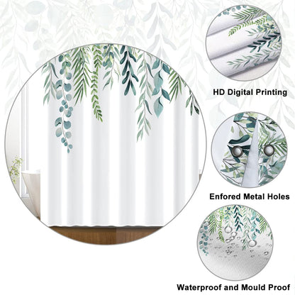 Uiiooazy Sage Green Stall Shower Curtain, Green Eucalyptus Leaves Bath Curtain Mildew and Mould Resistant Polyester Fabric Washable Opaque Shower