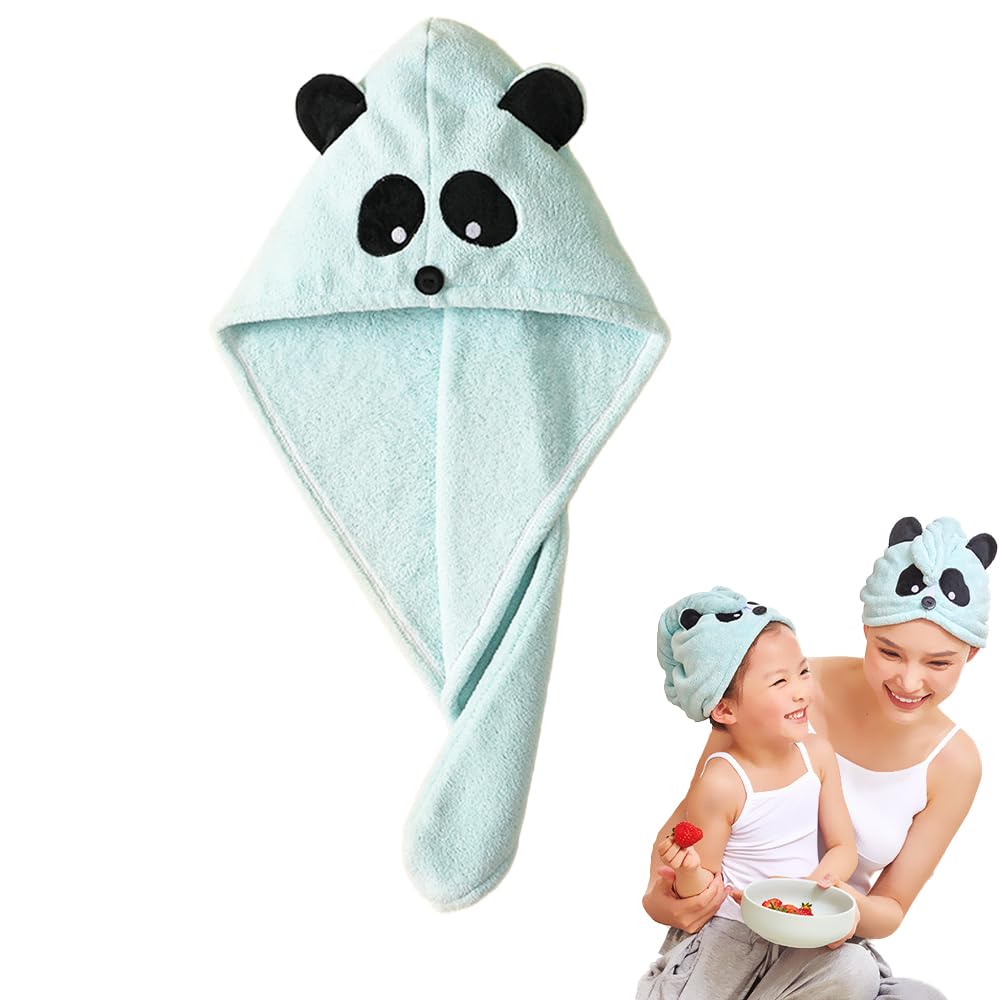Girls' Absorbent Hair Towel Wrap Kids Hair Drying Wrap Towel Hat Cute Cartoon Turban Towels with Button Anti-Frizz Wet Hairs Shower Cap Quick Drying