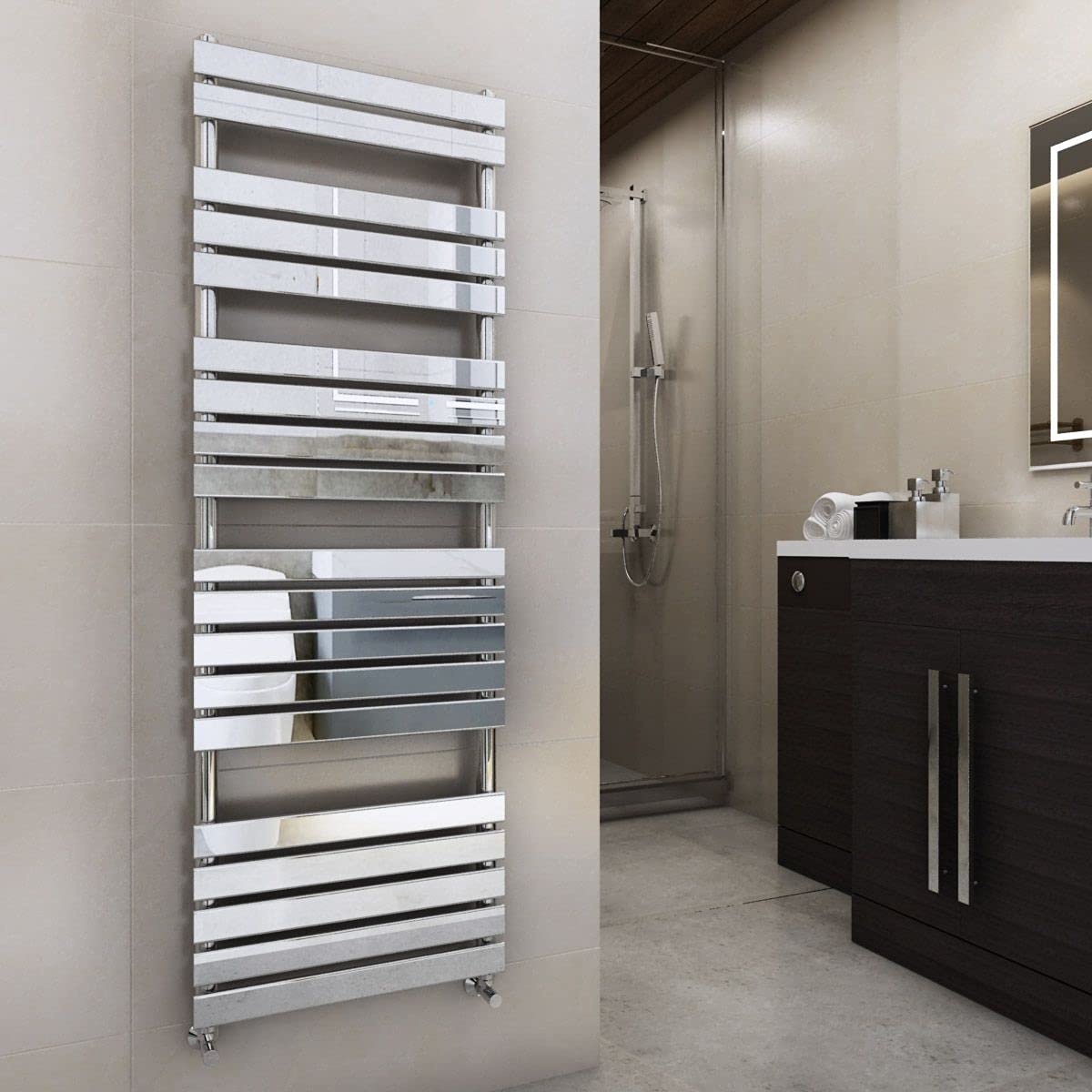 Warmehaus Flat Panel Heated Towel Rail Bathroom Radiator Chrome 1800x600mm