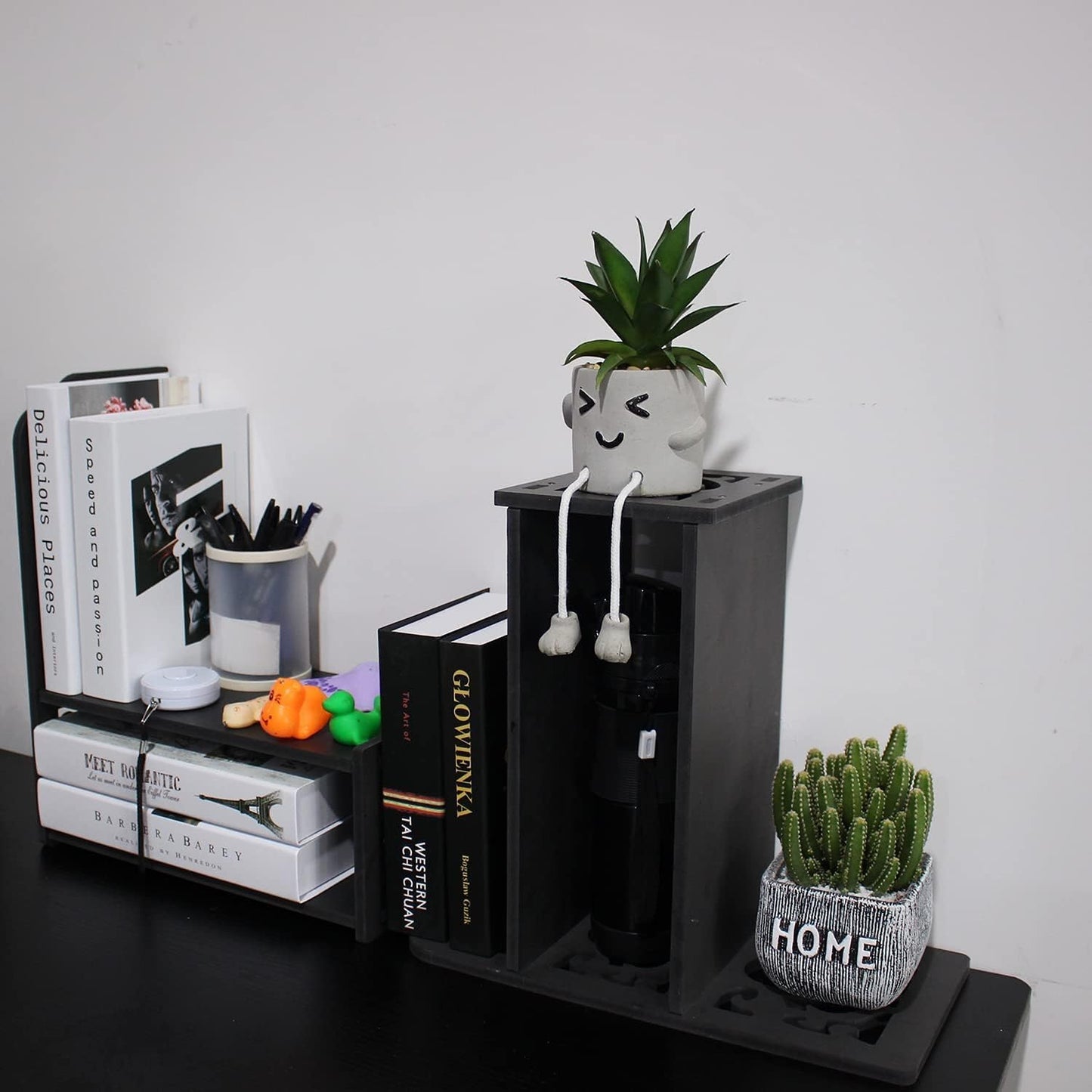 DoToGo Desk Shelf Organizer, Deskop Bookshelf for Small Space Adjustable Expendable for Office, Home, Kitchen (Black cloud)