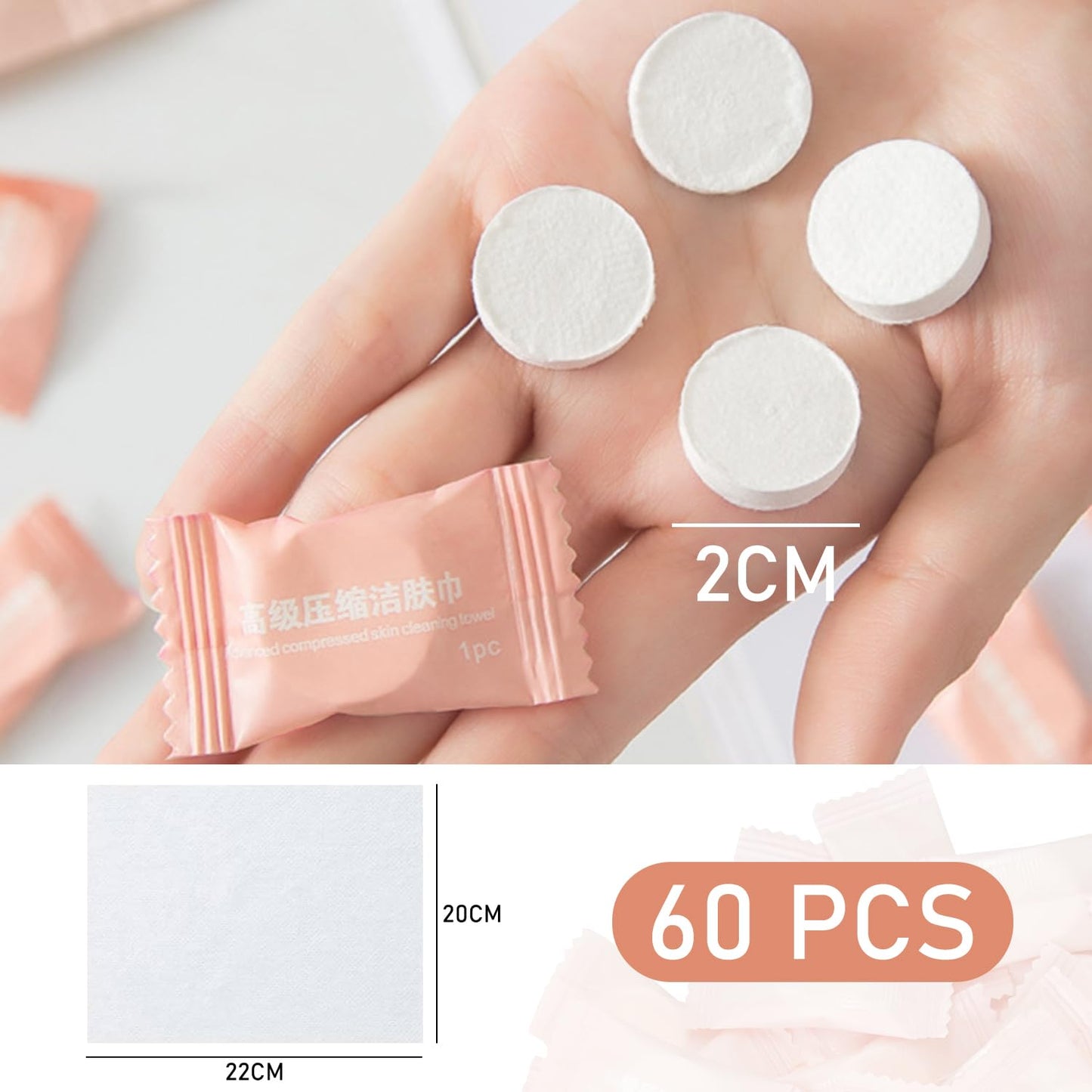 GVSAVY 60pcs Compressed Cotton Towels, Individually Wrapped, Mini Portable Face & Hand Towels for Travel & Beauty Care