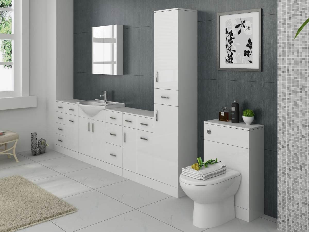 VeeBath Linx BTW Back to Wall WC Toilet High Gloss White Bathroom Furniture Concealed Cistern Cabinet Unit - 500 x 300mm
