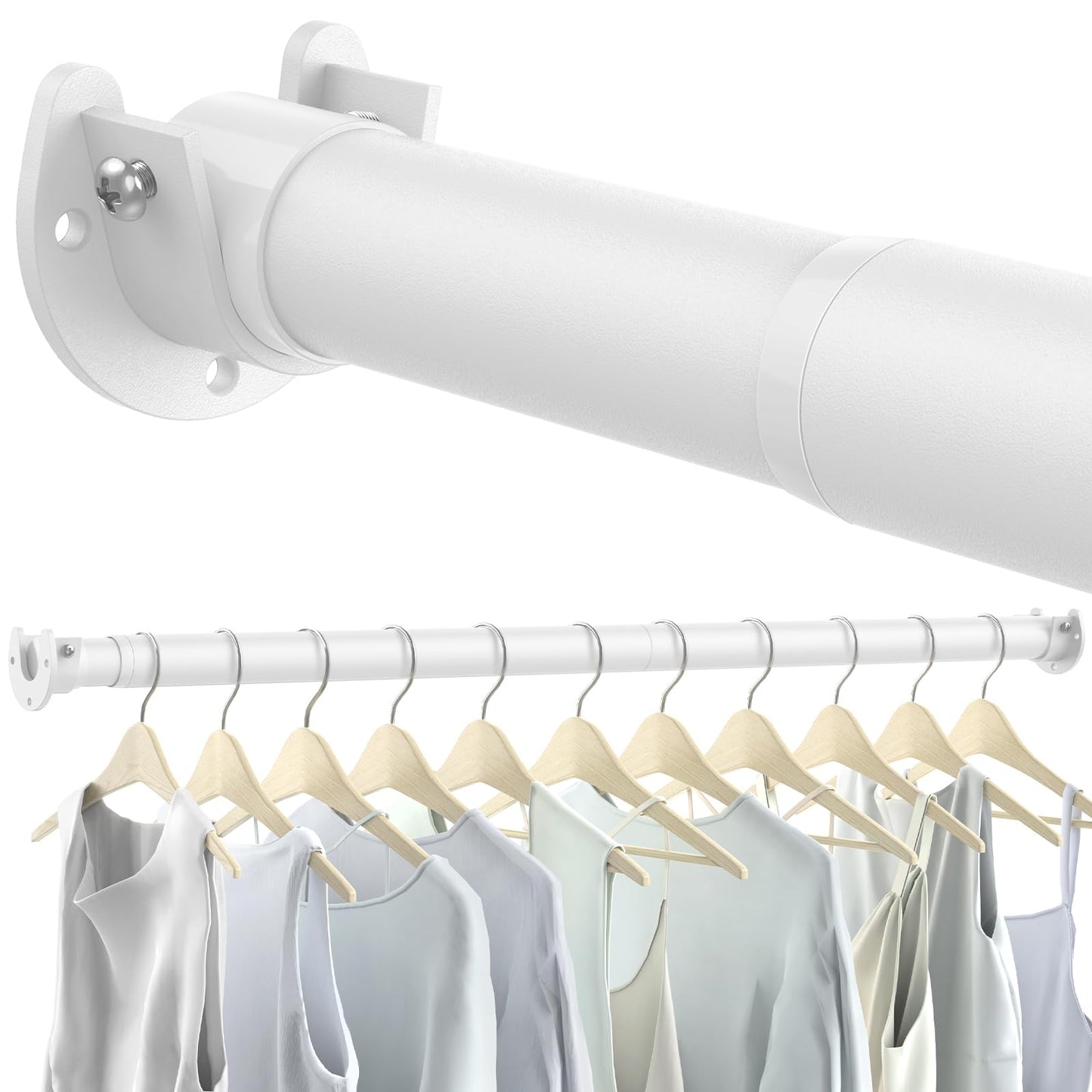 Ruiony Wardrobe Rail, 43 to 135 CM Heavy-Duty Stepless Adjustable Wardrobe Hanging Rail, 3.3 CM Diameter Metal Wardrobe Pole for Wardrobes