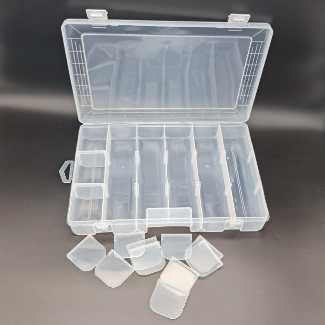 SHC Web Medium Adjustable 18 Compartment Box - Craft/Hobby Organiser Case for Beads/Findings/Sewing/Embroidery/Parts Storage - Removable Dividers