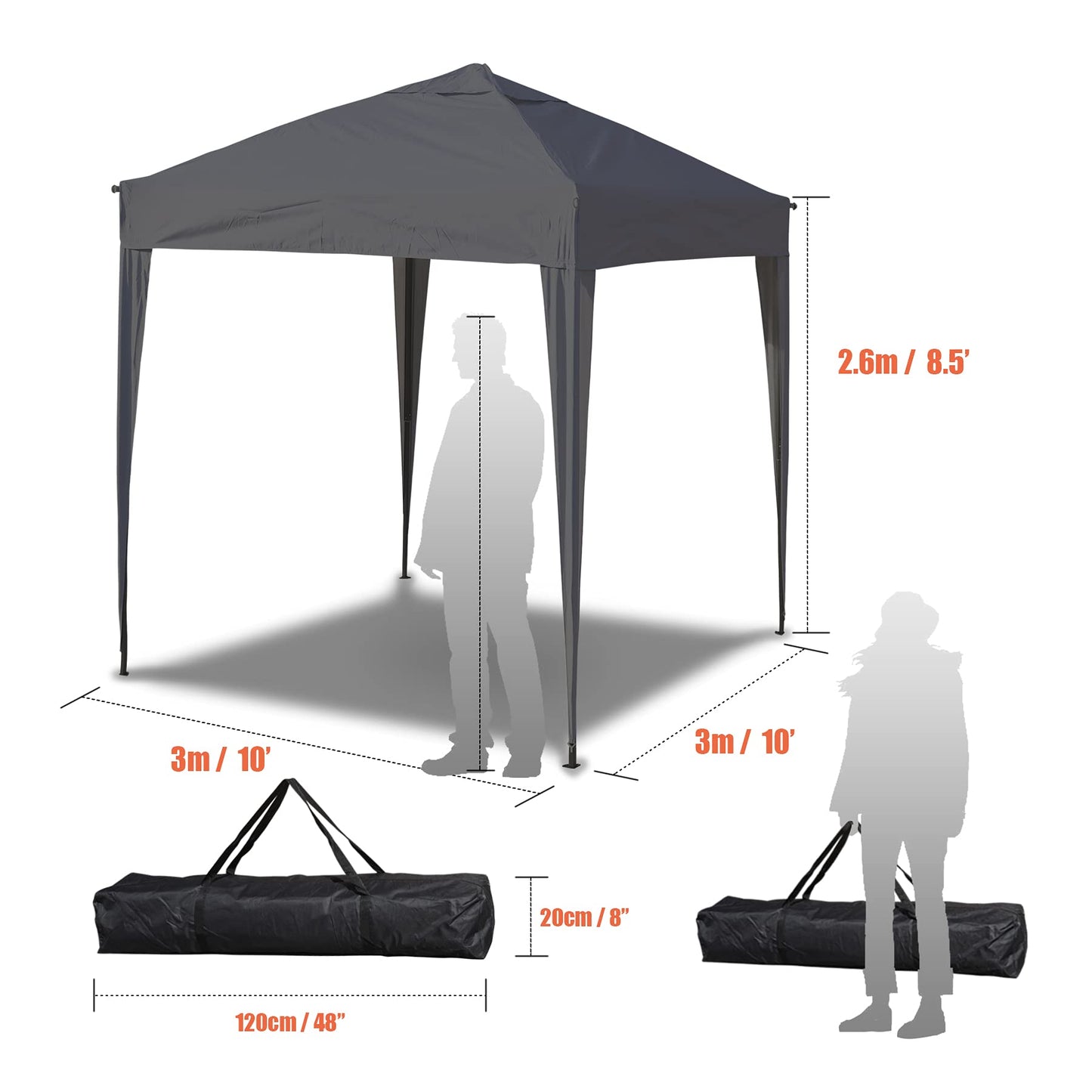 SANHENG Pop Up Gazebo, Pop Up Tent Heavy Duty, Fully Waterproof, All Weather Gazebo ideal for Outdoor Party Camping (3x3m no sides,Grey)