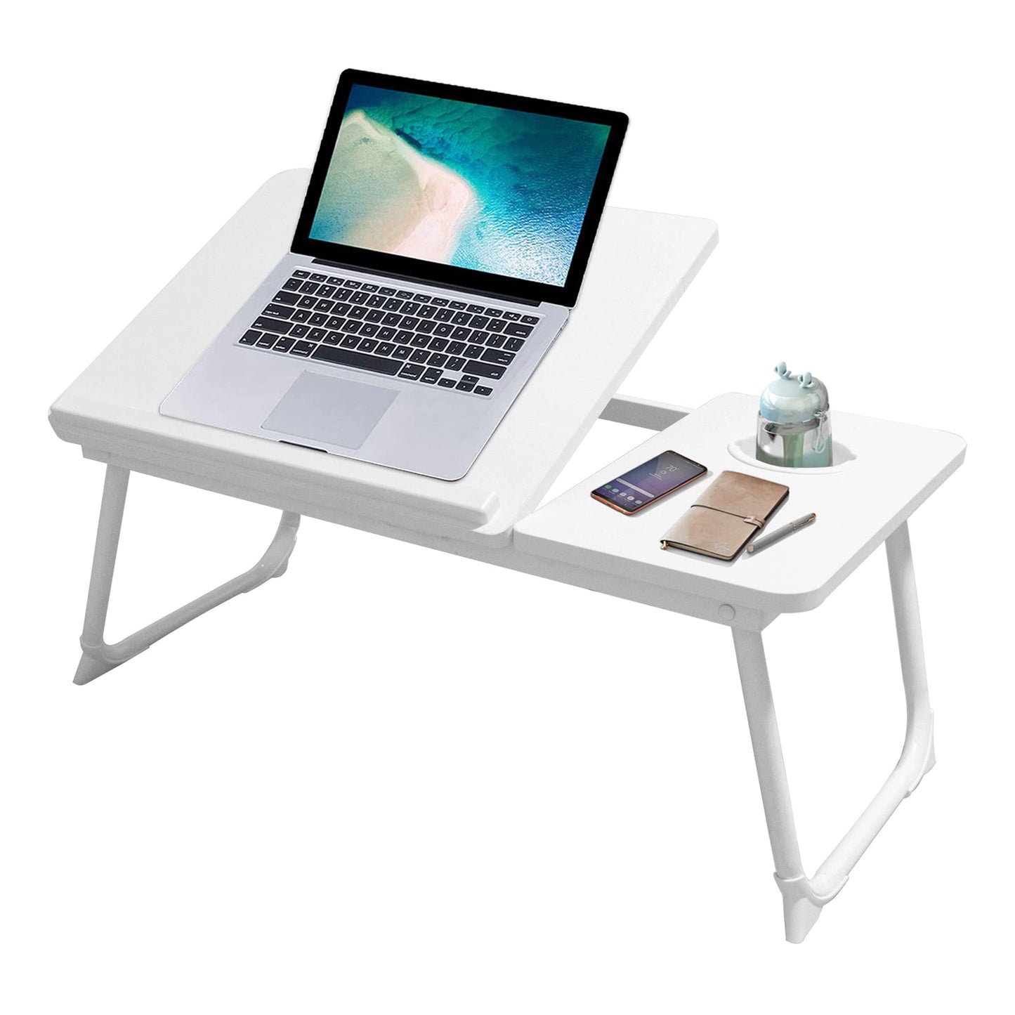 Laptop Desk, Laptop Bed Table with Foldable Legs & Cup Slot, Reading Holder Notebook Stand Breakfast Bed Tray Book Holder for Sofa, Bed, Terrace