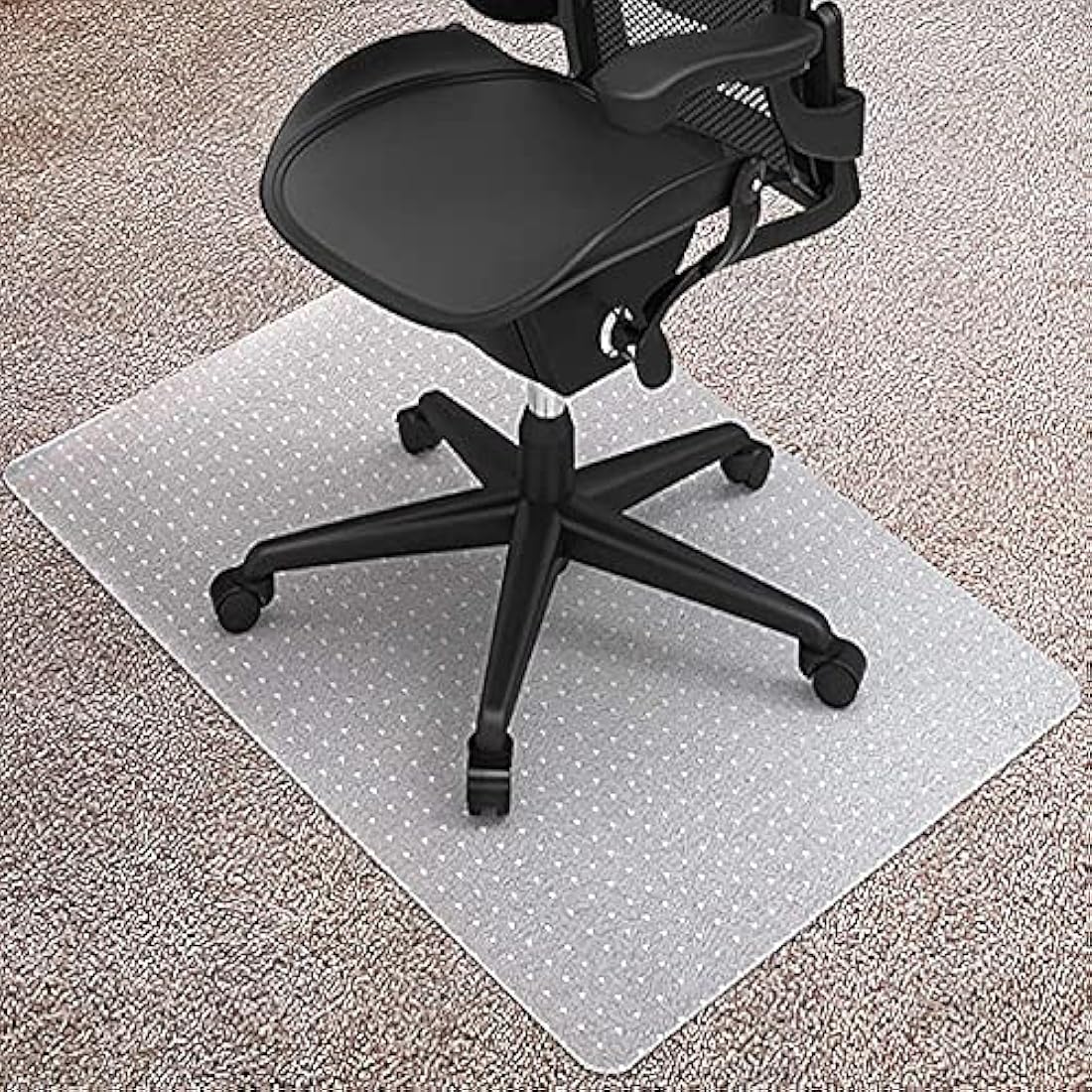 Kuyal 75x120cm Carpet Chair Mat PVC Home Office Chair Mat for Low and No Pile Carpeted Floors, Clear, Studded, BPA Free