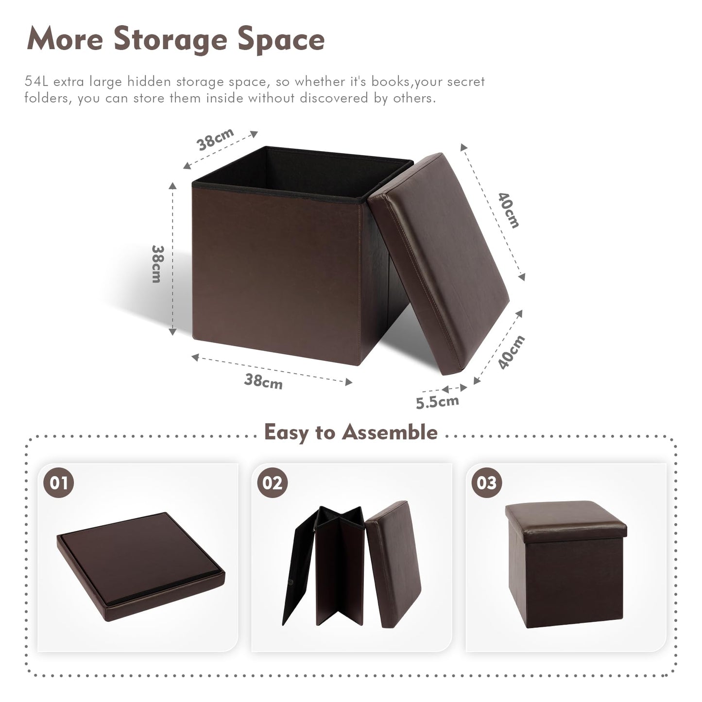 Bonlife Small Ottoman Storage Box with Lid, Foldable Cube Footstool