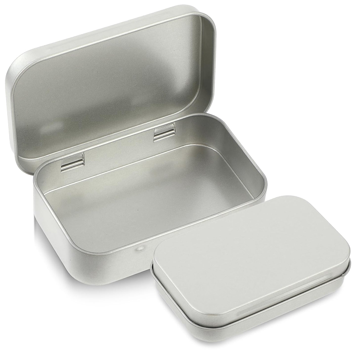 Ouligay Small Metal Tins with Lids - Rectangular Empty Hinged Tins for Candies, Key, Earring, Jewelry (Silver)