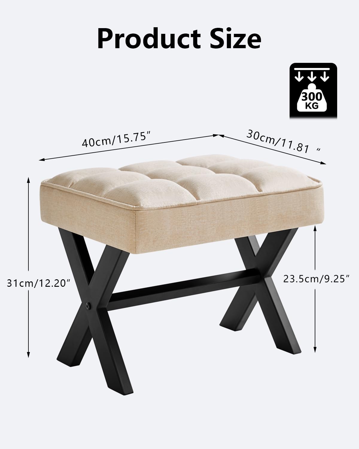 IBUYKE Small 12" H Footrest, Square Linen Step Stool, Linen WBD011Y