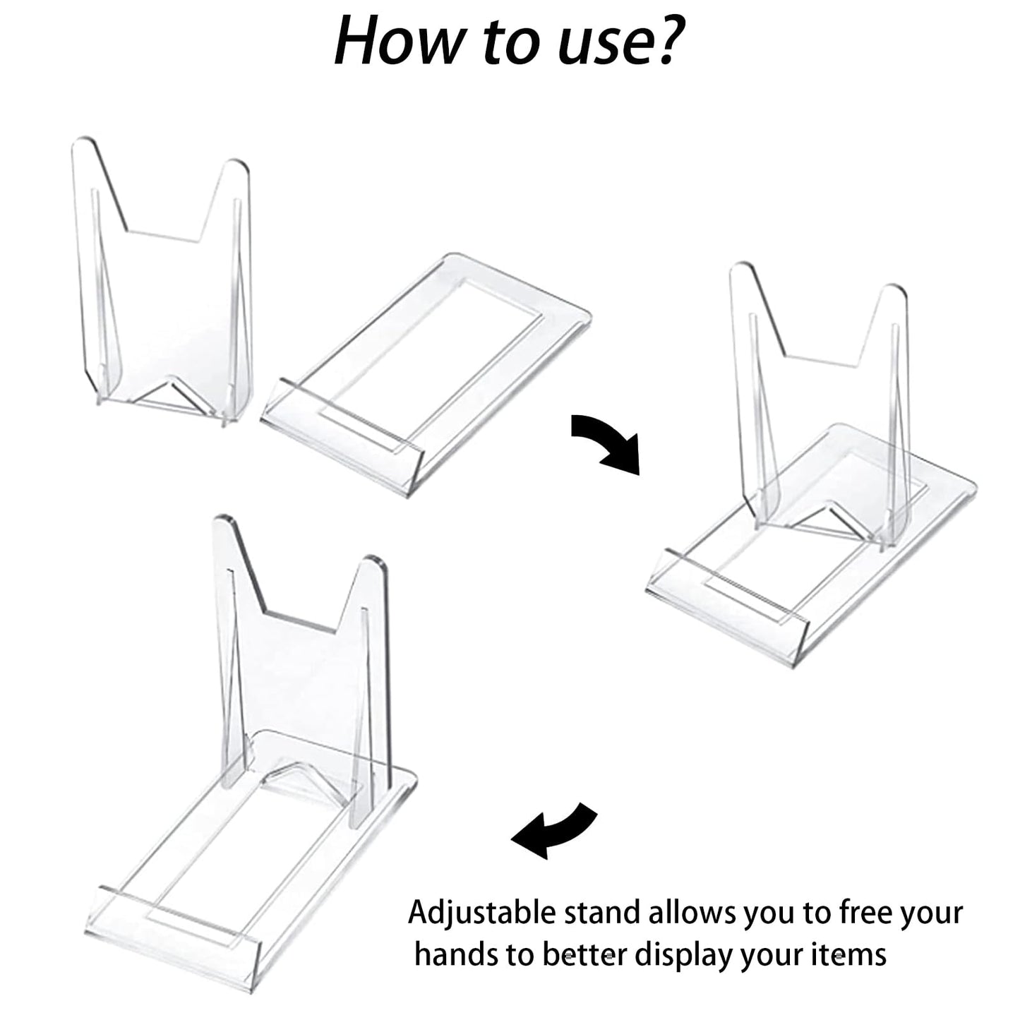 Quixotical 10 PCS Clear Plastic Display Stand, Adjustable Acrylic Plate Holder for Displaying Plates, Photos, Cookbooks, Mobile Phones, and More