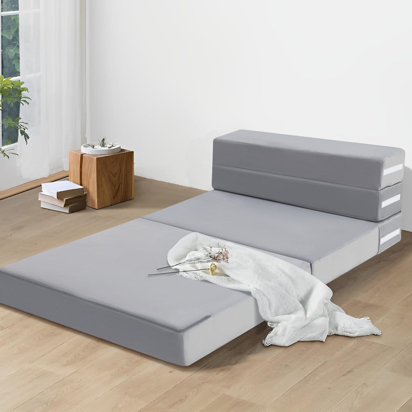MeMoreCool Folding Floor Mattress Single, Fold Out Sofa Chair, Grey