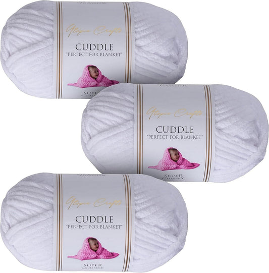 Utopia Crafts Cuddle Super Chunky Chenille Yarn White, 100g 60m Ball, Fluffy, Soft & Easy to Use, Perfect for Crochet & Knitting, Machine Washable,