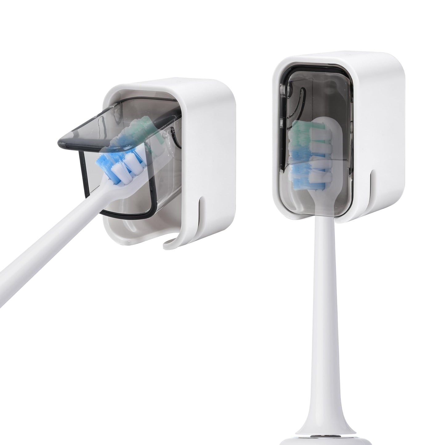 2Pcs Electric Toothbrush Holder with Cover, Self-Adhesive Tooth Brush Cap