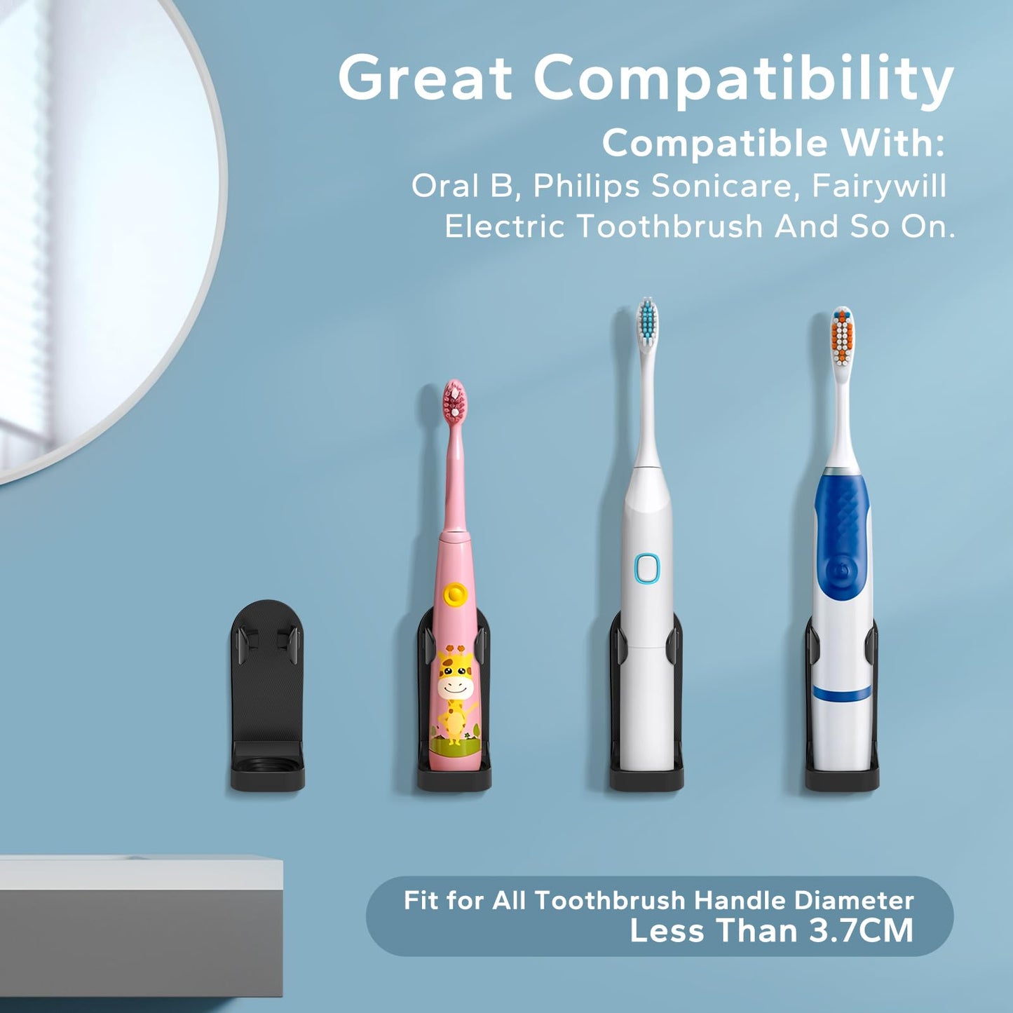HOMMAND 2 Pack Electric Toothbrush Holder, Strong Adhesive Electric Toothbrush Holder Wall Mounted