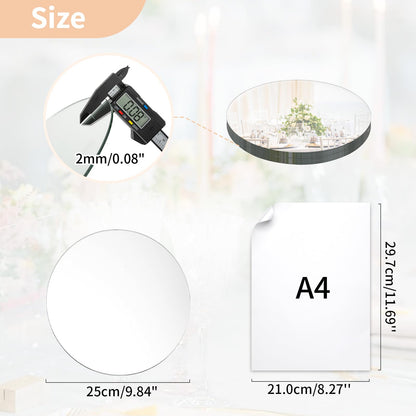 NUPTIO 25cm Mirror Plate Round Centrepieces: 12 Pcs Glass Candle Plates Table Mirrors Wedding Centrepiece Mirrored Candle Tray Set Small for Event Diy