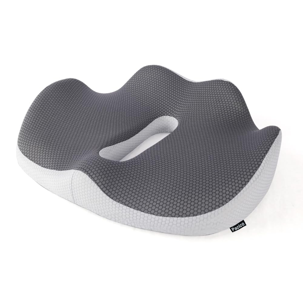 Pacico Memory Foam Seat Cushion for Office Chair, Home Chair, Car Seat, Airplane, Wheelchair, Pain Relief for Long Sitting, Non-Slip Bottom
