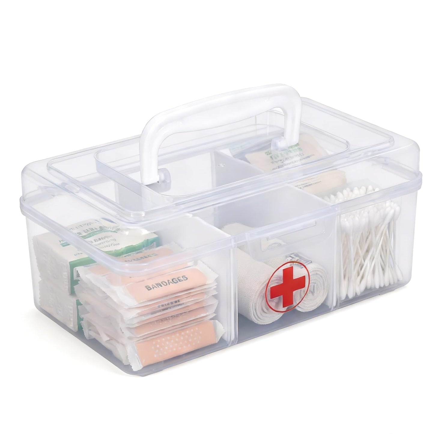 Punorric Medicine Storage Box - Detachable Dividers First Aid Box Empty, Foldable Handle Medical Box & Home First Aid Kit