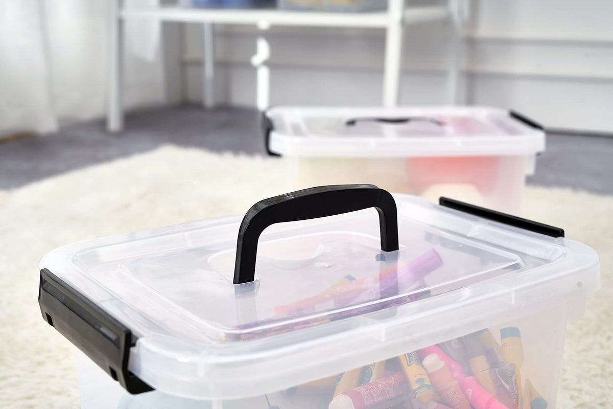 JUJIAJIA Clear Storage Latch Box/Bin, 2-Pack Plastic Organizing Container with Handle and Lids 7 QT/16QT