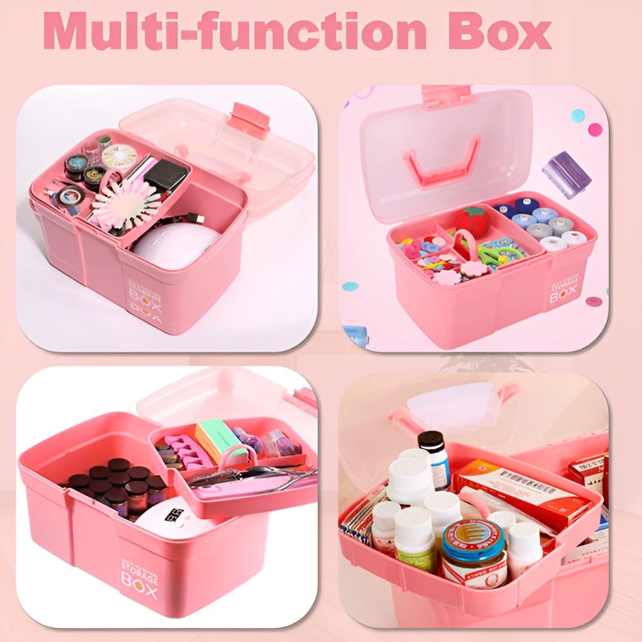 Storage Box with Removable Tray & Lid,Multipurpose Container Small Plastic Art Storage Box with Compartments,Craft Caddy for