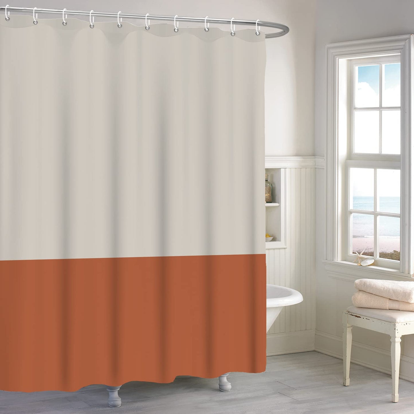 ASDCXZ Shower Curtain Orange 180x200 cm, Modern Beige Orange Splicing Motif Waterproof Textile Bath Shower Curtains Washable Polyester Fabric Shower